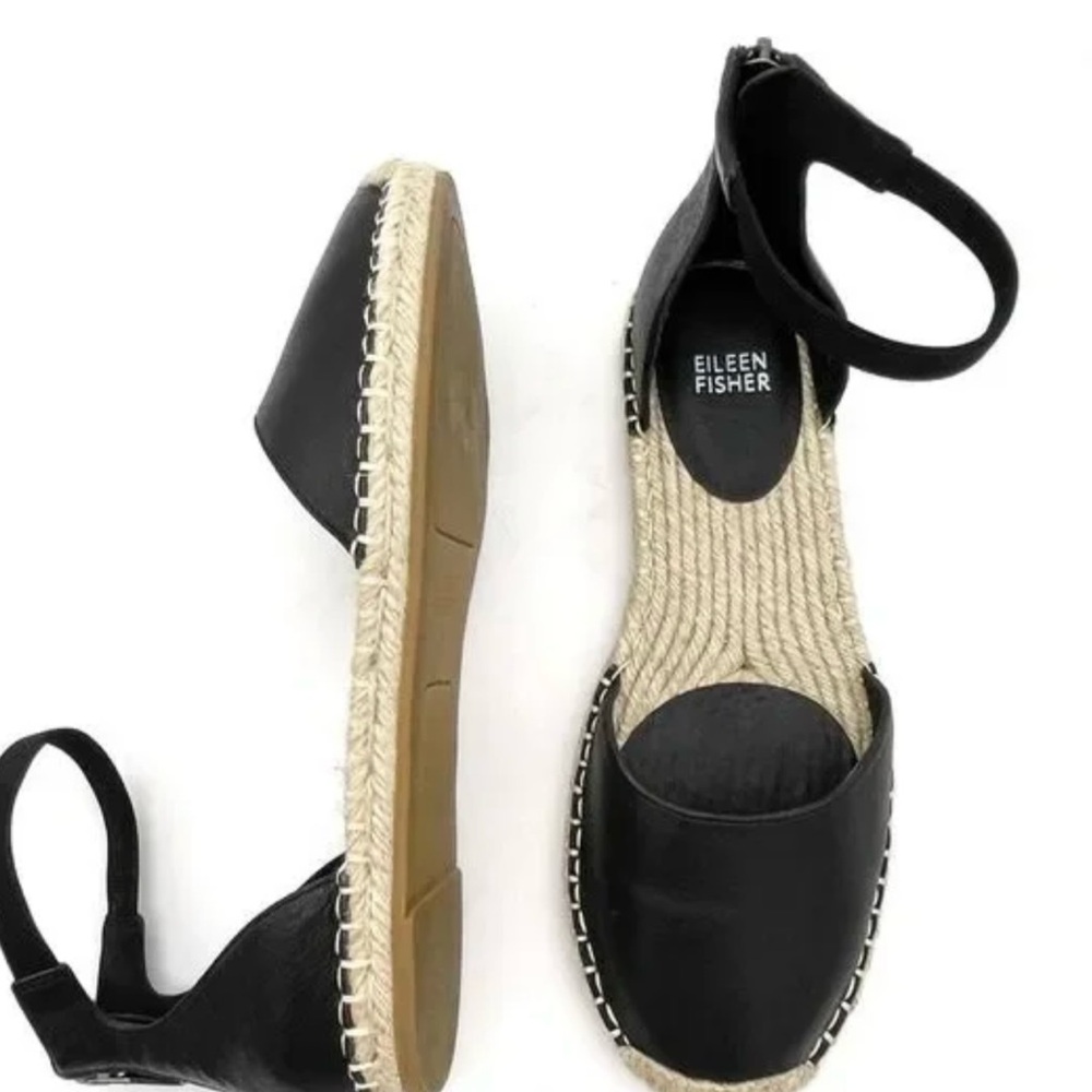 Eileen Fisher Black women’s Leather Espadrilles flat sandals size 8